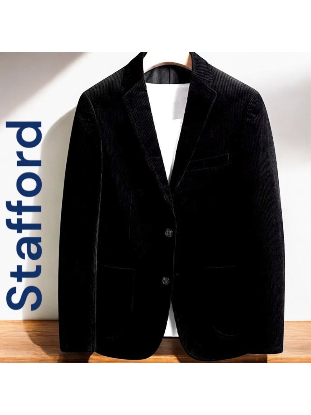 Stafford-46L men’s corduroy sport jacket. Black, 2 button. New w/o tags. Sharp! - Picture 7 of 12